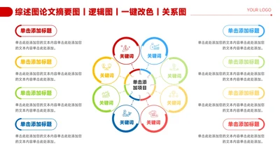红色简约风8项总分关系图PPT