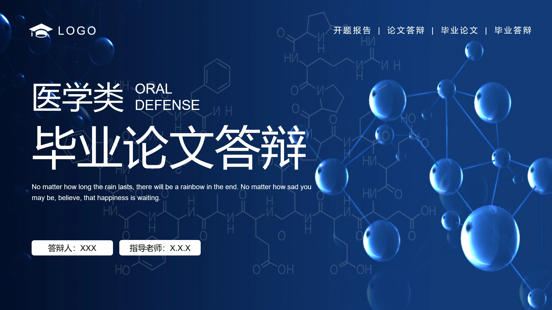 蓝色简约风医学类专业毕业论文答辩PPT模板