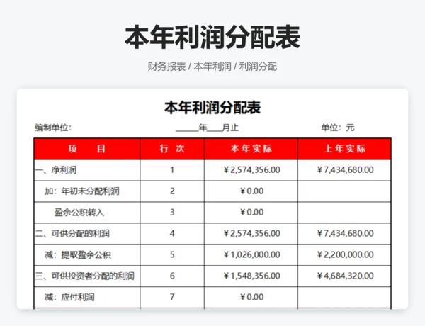 本年利润分配表