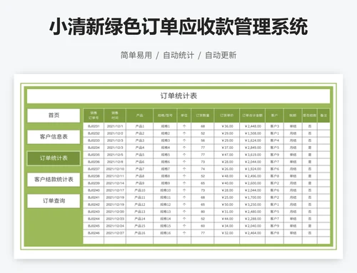 小清新绿色订单应收款管理系统