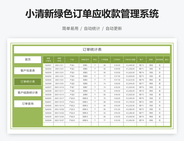 小清新绿色订单应收款管理系统