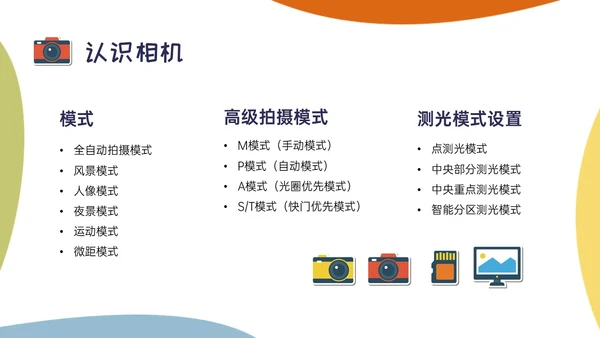 黄绿蓝橙多彩卡通摄影知识培训PPT课件摄影