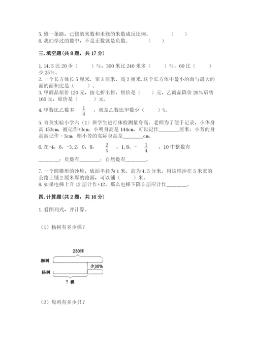 新抚区六年级下册数学期末测试卷审定版.docx