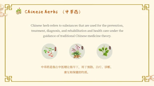 中国古风人物药材中医文化宣传演讲教学英文版PPT模板