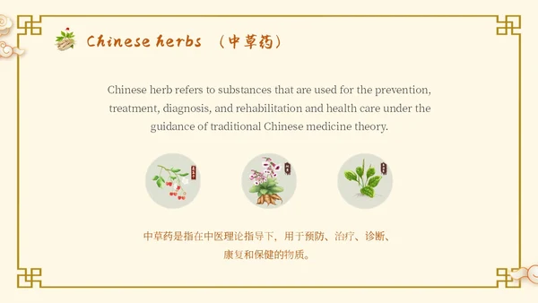 中国古风人物药材中医文化宣传演讲教学英文版PPT模板
