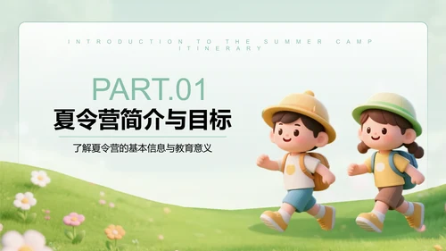 绿色3D风暑假夏令营行程介绍PPT模板