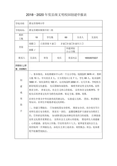 文明校园创建申报表