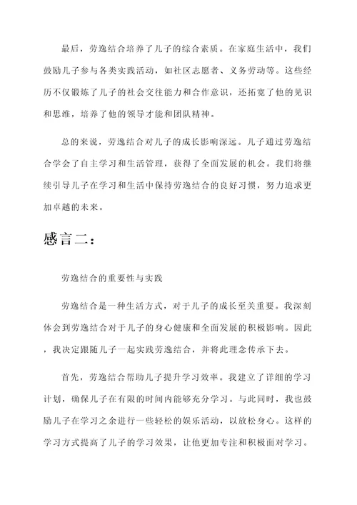 儿子劳逸结合的感言