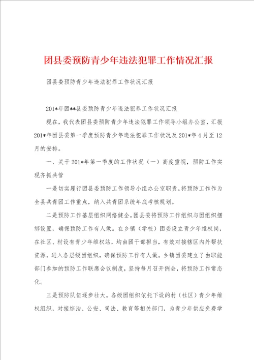 团县委预防青少年违法犯罪工作情况汇报