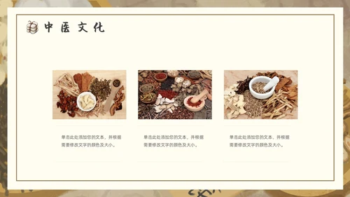 棕色褐色复古插画传统中医通用PPT模板