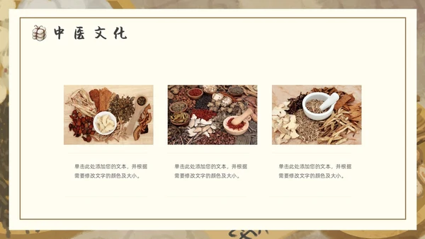 棕色褐色复古插画传统中医通用PPT模板