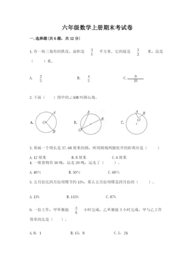 六年级数学上册期末考试卷及参考答案【满分必刷】.docx