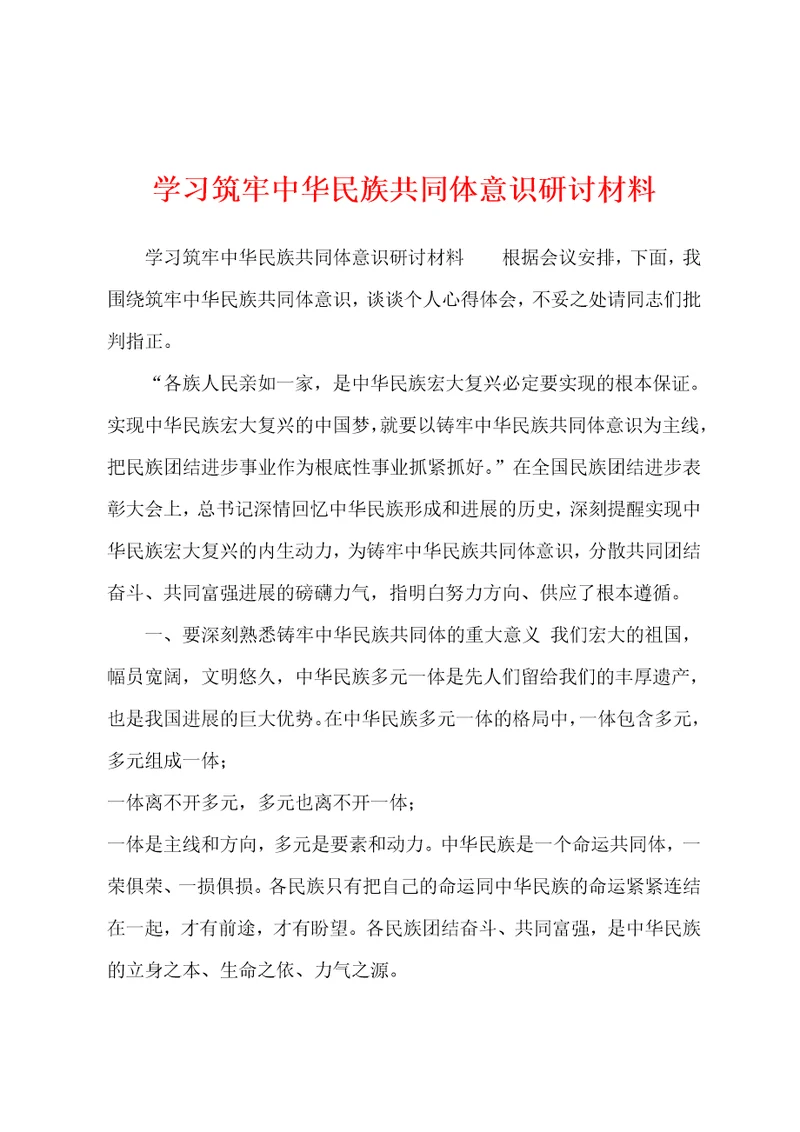 学习筑牢中华民族共同体意识研讨材料