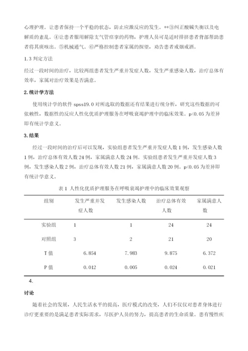 人性化优质护理服务在呼吸衰竭护理中的临床效果观察.docx