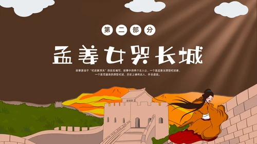 深棕色水彩插画孟姜女哭长城说课PPT课件神话故事
