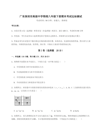 广东深圳市高级中学物理八年级下册期末考试达标测试试题（含答案解析）.docx