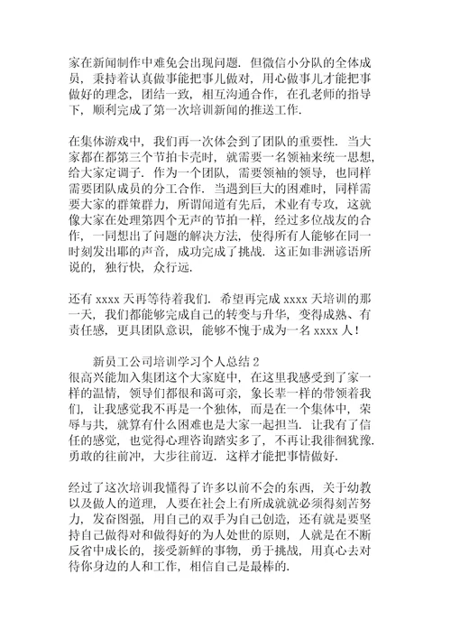 新员工公司培训学习个人总结