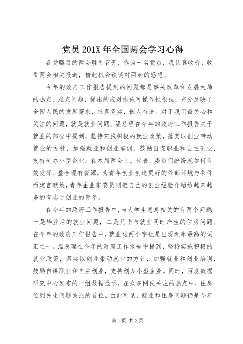 党员201X年全国两会学习心得.docx