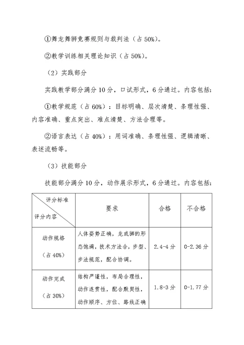 舞龙舞狮初级教练员岗位培训专项技能考核办法和标准