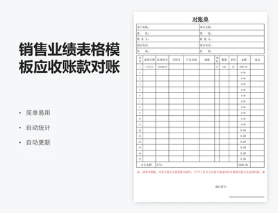 销售业绩表格模板应收账款对账单