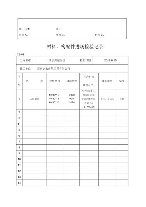 消防设备出厂合格证.材料进场报验表