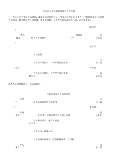 应急计划措施有效性管理评审资料