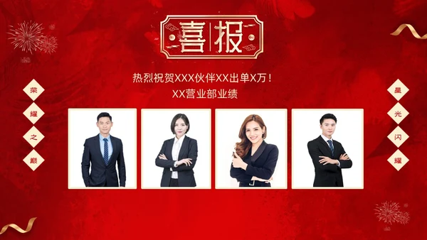 红色喜庆简约企业销售喜报战报捷报PPT