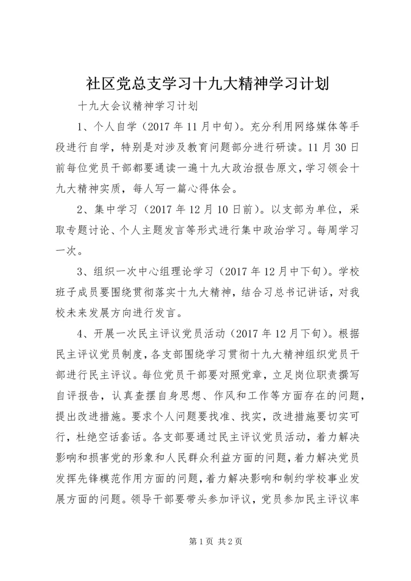 社区党总支学习十九大精神学习计划 (4).docx