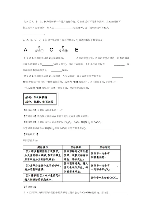 2020中考复习化学重点知识专题训练专题十五：盐和化肥