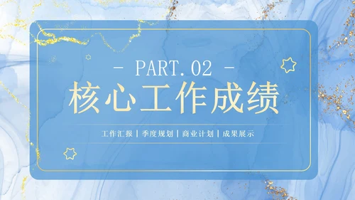 蓝色简约清新鎏金年终工作总结PPT模板