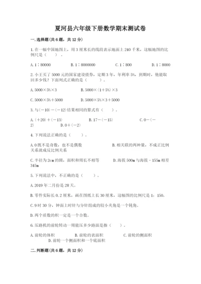夏河县六年级下册数学期末测试卷附答案.docx
