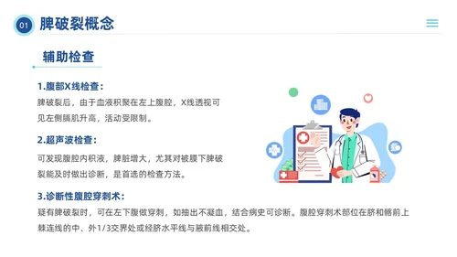 蓝色插画风脾破裂的护理查房培训