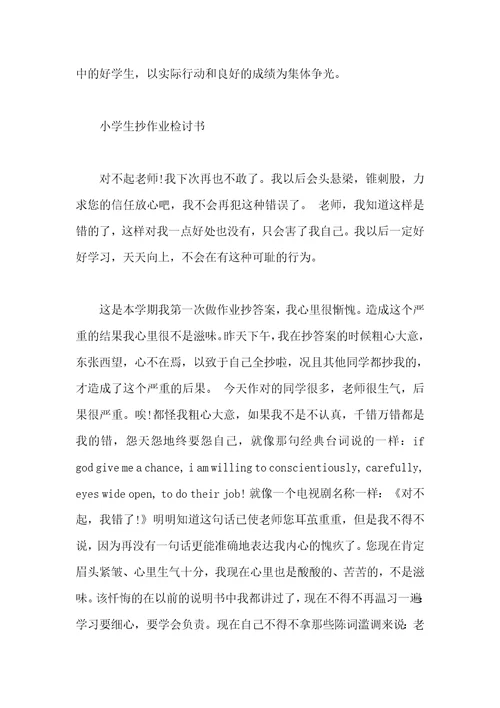 作业抄袭的检讨书范文2020