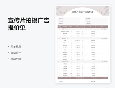宣传片拍摄广告报价单