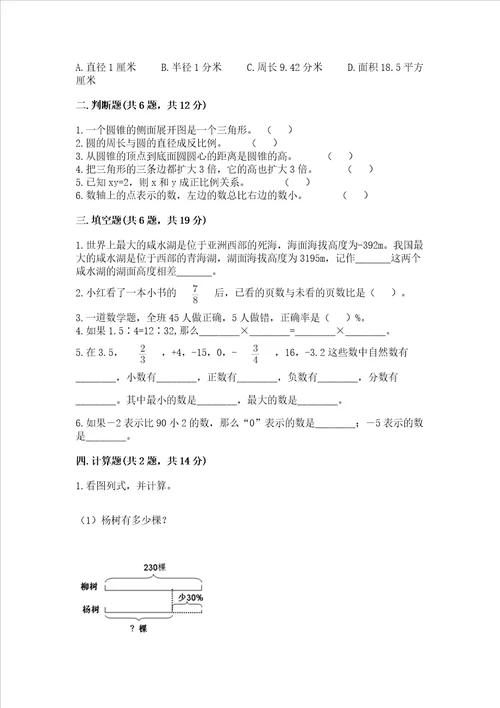 小升初六年级下册数学期末测试卷精品（夺冠系列）