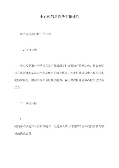 中心校信息宣传工作计划