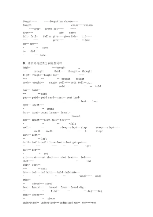 小学英语动词过去式表格