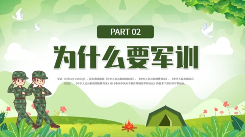 青春在此启程新生军训，绿色迷彩通用PPT模板