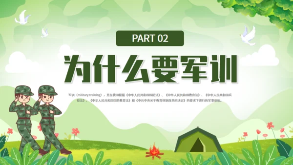 青春在此启程新生军训，绿色迷彩通用PPT模板