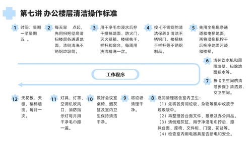 蓝色简约风保洁员安全专业知识培训保洁培训PPT模板