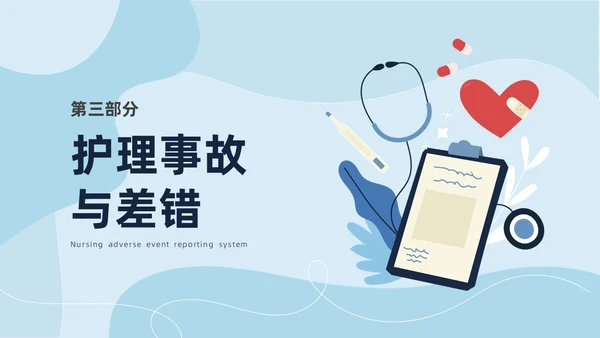 蓝色商务简约插画风医疗护理不良事件报告制度ppt