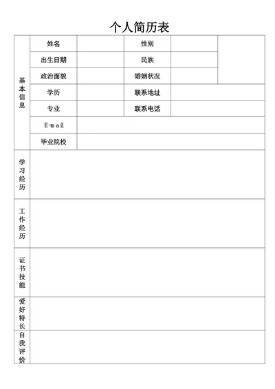 个人简历表