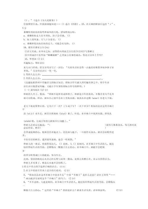 六年级语文试卷分析
