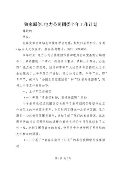 独家原创-电力公司团委半年工作计划.docx