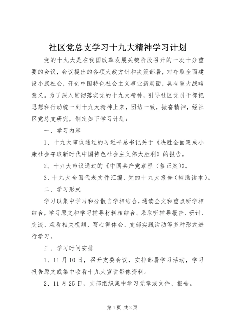 社区党总支学习十九大精神学习计划.docx