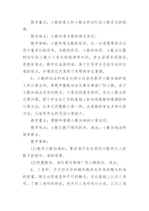 人教版数学四年级下册教学计划.docx