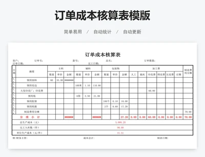 订单成本核算表模版
