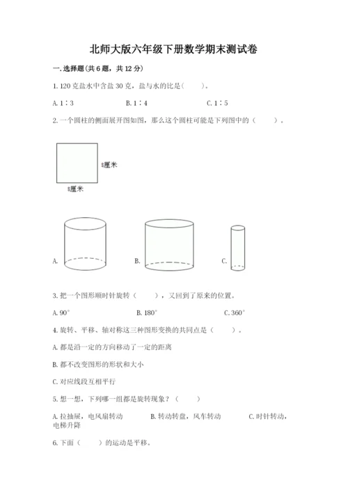 北师大版六年级下册数学期末测试卷附答案（研优卷）.docx