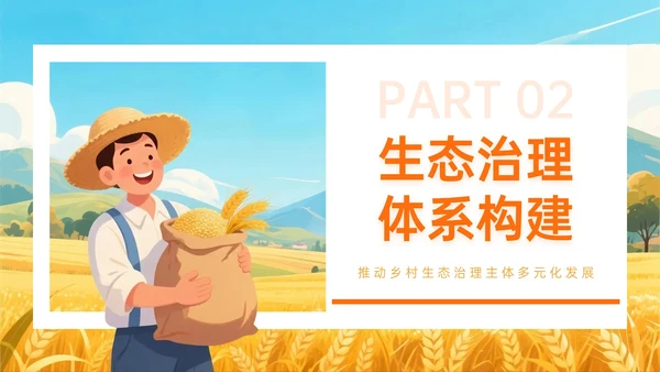 橙黄色插画风乡村绿色生态筑基振兴PPT主题模板