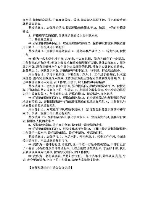 支部专题组织生活会会议记录汇编